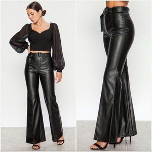 Faux Leather Bell Bottom Pants